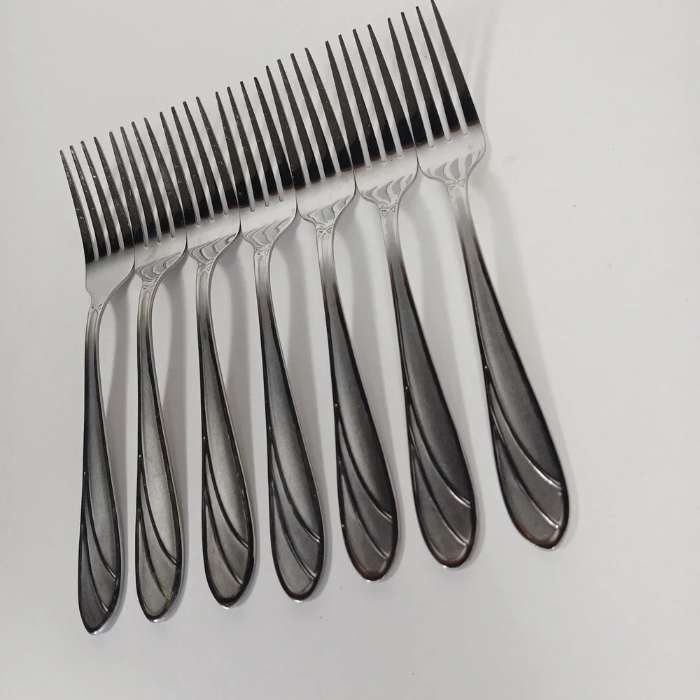 Cambridge Medina Forks Stainless Steel Silverware Glossy Satin Frosted Set Of 7